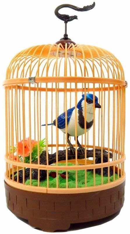 Skkities Bird toys with Singing & Chirping In Cage, Moving Tail Sound  (Multicolor)