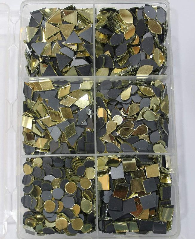 Sadhusadhya 6 Shape Golden Colour Mirror Kit For Art&Craft 100=600 PCS TOTAL