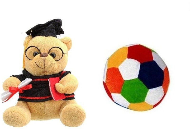 VRV Soft Musical Scholar Teddy Bear and Multicolour Ball - 20 cm  (Multicolour)