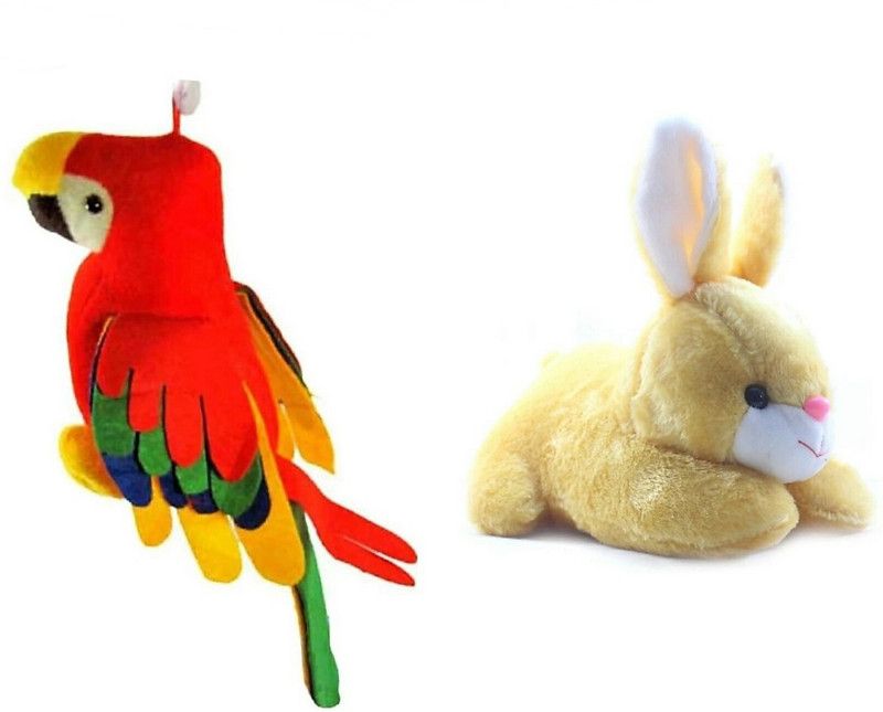 Agnolia Rabbit-25cm and musical parrot - 27 cm  (Multicolor)