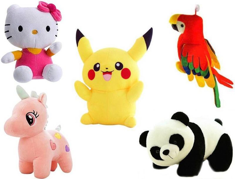 STYLOSOFT Kitty Unicorn Pikachu Parrot Panda Soft toy for children and Best Birthday Gift Combo - 25 inch  (Red, Black, Yellow, White, Pink)