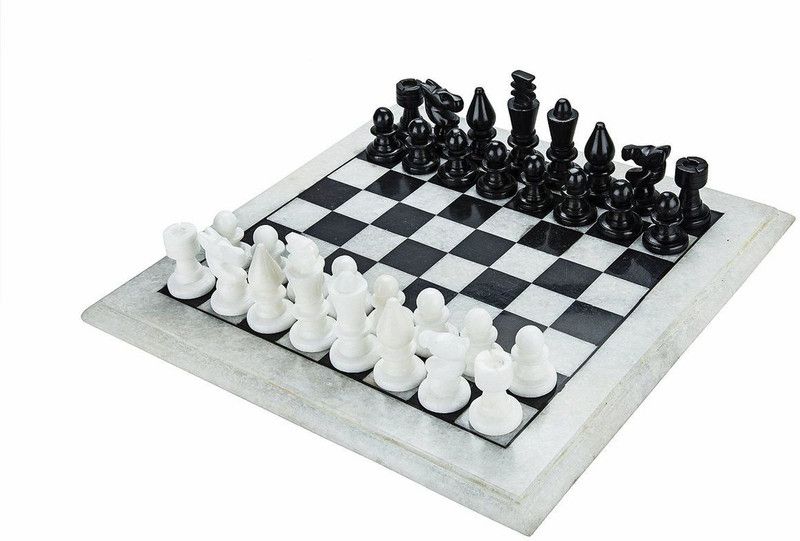 Pooja Creation White Marble Chess Board 10 inch Strategy & War Games Board Game
