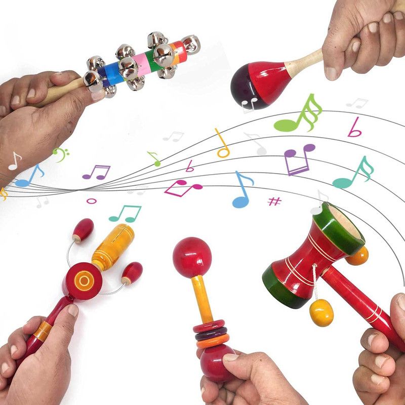 KAARPAAGAA INC Wooden Rattle Toys for Kids - Set of 5 - Multi Color Rattle  (Multicolor)