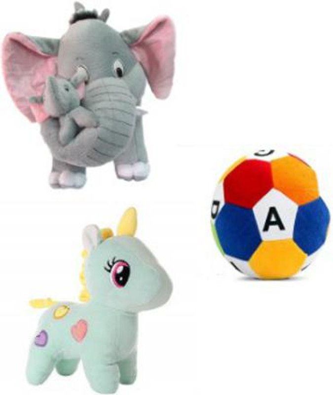 MK Enterprises Elephant With Baby,Cap Teddy And Soft Toys - 30 cm  (Multicolor)