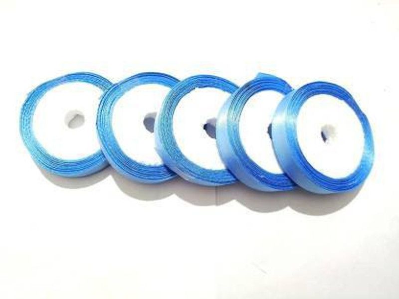 Crafto Satin Ribbon for Craft Decorations Clothes Sewing Making Purpose 5 Roll Sky Blue