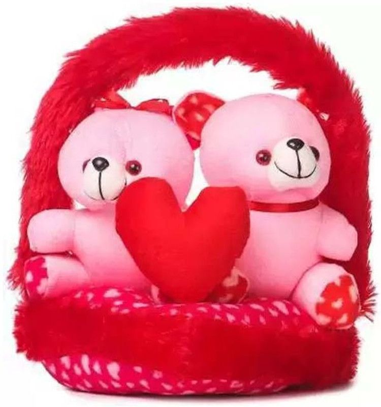 ATTRACTIVE couple on heart Teddy bear Kids/Girlfriend/boyfriend/birthday/valentines - 35 cm  (Multicolor)