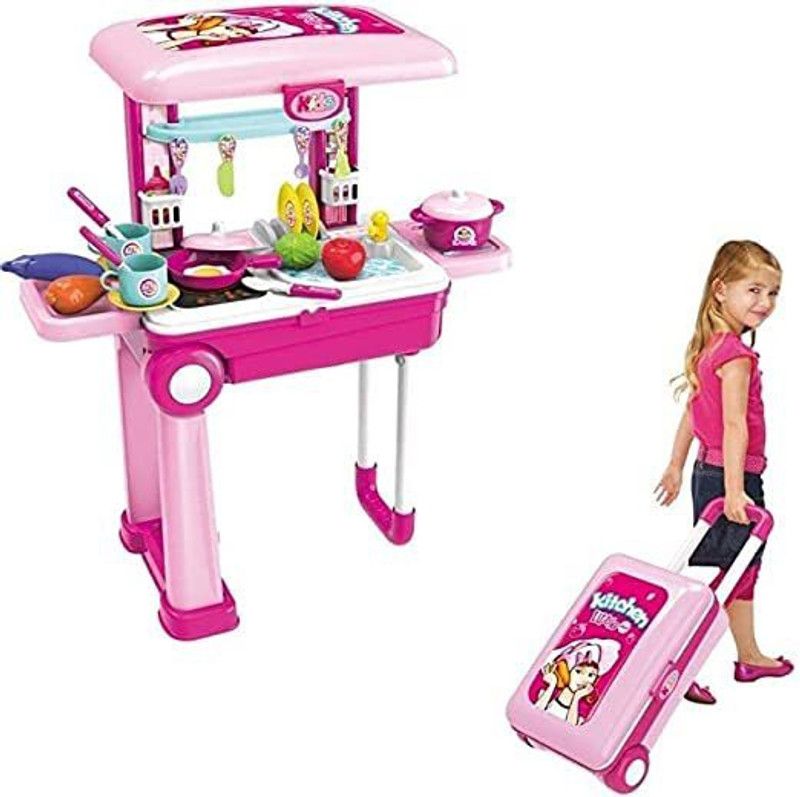 The Cube Mart 2 in 1 Kitchen Play Set, Pretend Play Luggage Kitchen kit for Kids