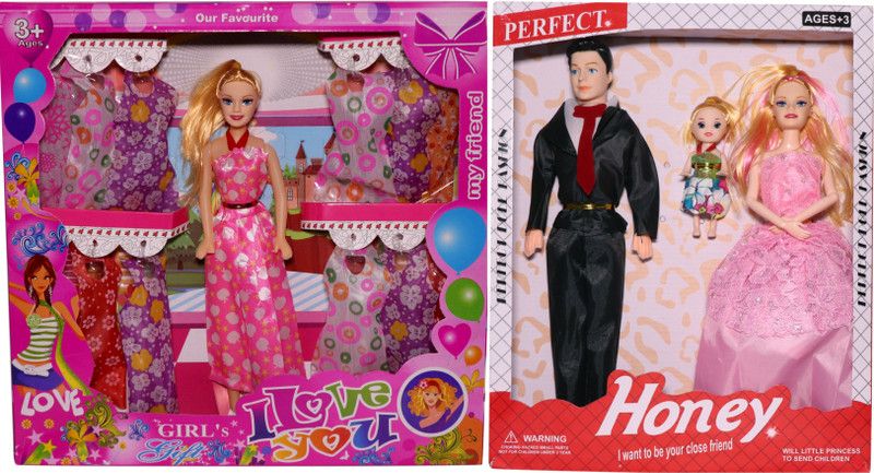 Shivansh Collection HAMA LATEST I LOVE YOU DOLL WITH MULTICOLOR DRESS AND HONEY COUPLE FAMILY DOLL IN COMBO PACK OF 2 MULTICOLOR  (Multicolor)