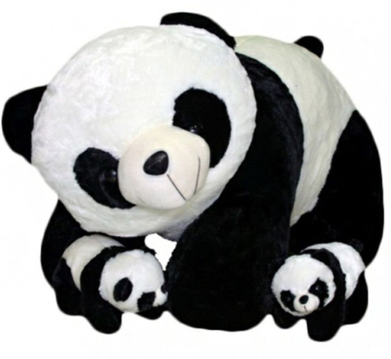 PARI Multicolor Soft Panda With Two Baby - 35 cm  (Black, White)