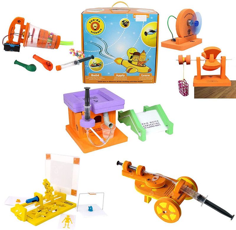 Butterfly FIelds STEM Toys for Kids 5 Years to 10 Years Boys and Girls | Learning Toys DIY Kits for Kids Gift Box | Gun with Bullets Air Cannon Battery Operated Mini Vacuum Cleaner & Fan Play 5 in 1  (Multicolor)