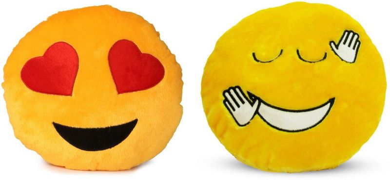 Deals India Deals India Heart Eyes Smiley and Dancing smiley Cushion - 35 cm(smiley1&A)Set of 2 - 35 cm  (Yellow)