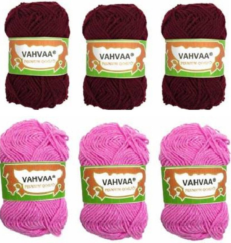 vahvaa Wool Hand Knitting Ball 6, Needle Knitting, Art & Craft Yarn Maroon And Light Pink