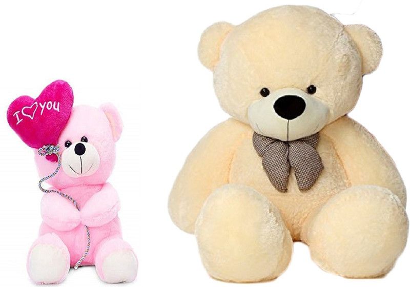 Click4Good Combo Offer 4 Feet Beige Teddy & 24Cm Pink I Love You Balloon Teddy - 122.05 cm  (Multicolor)