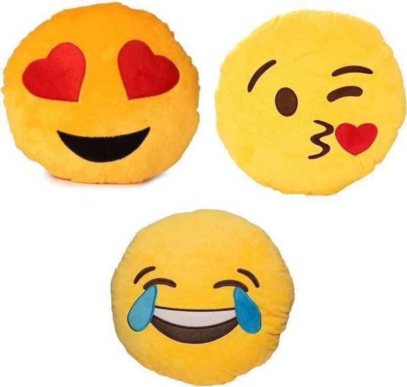 Agnolia Gift Gallery Smiley cushion 35cm-Flying Kiss,Heart Eye & Laughing Tear Eye - 32 cm  (Multicolor)
