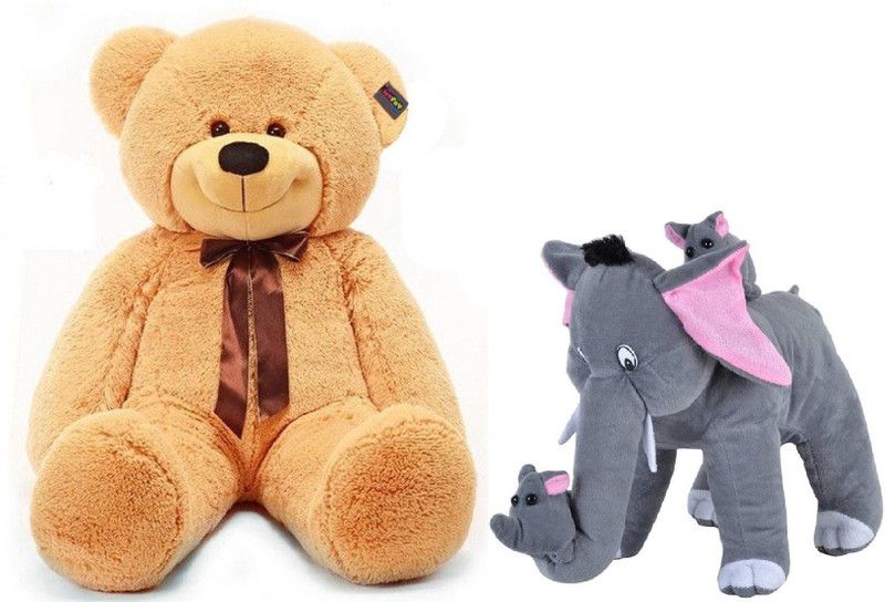 Click4Good 3 Feet Long Cute Brown Teddy Bear With Soft 40 Cm Grey Mother Elephant - 90.0229999999998 cm  (Multicolor)