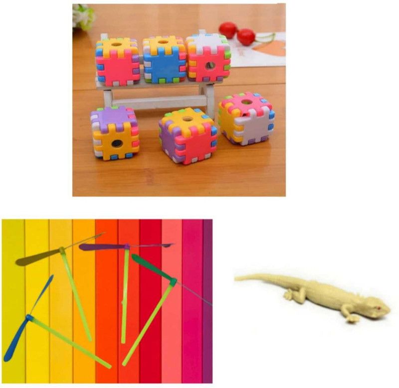 imtion 3 IN 1 ( 2 Pcs chipkali lizard + 20 Air flying toys + 2 Pcs Cube look Sharpner