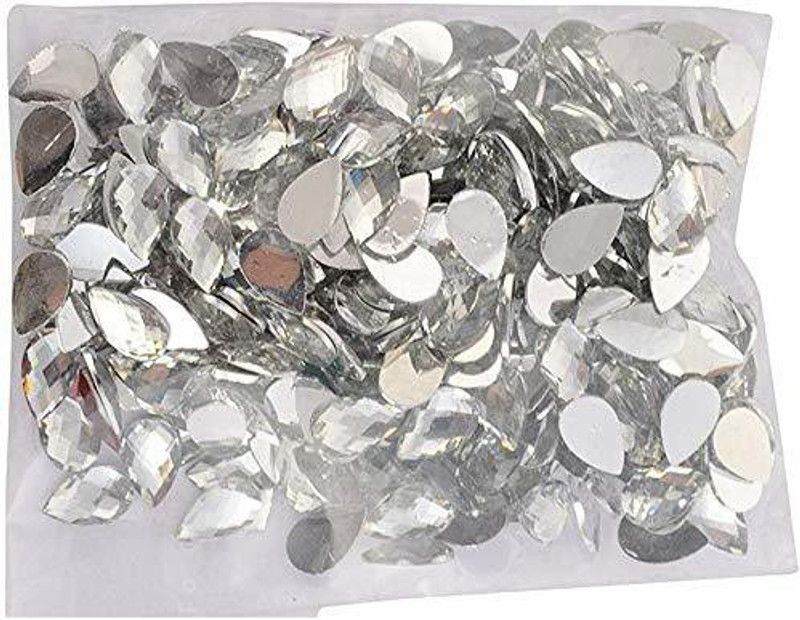 Crafto Drop Shape Crystal Edged Kundans/Stones for Jewellery Making/Decorating & Crafts-Pack of 400 Stones (Silver)