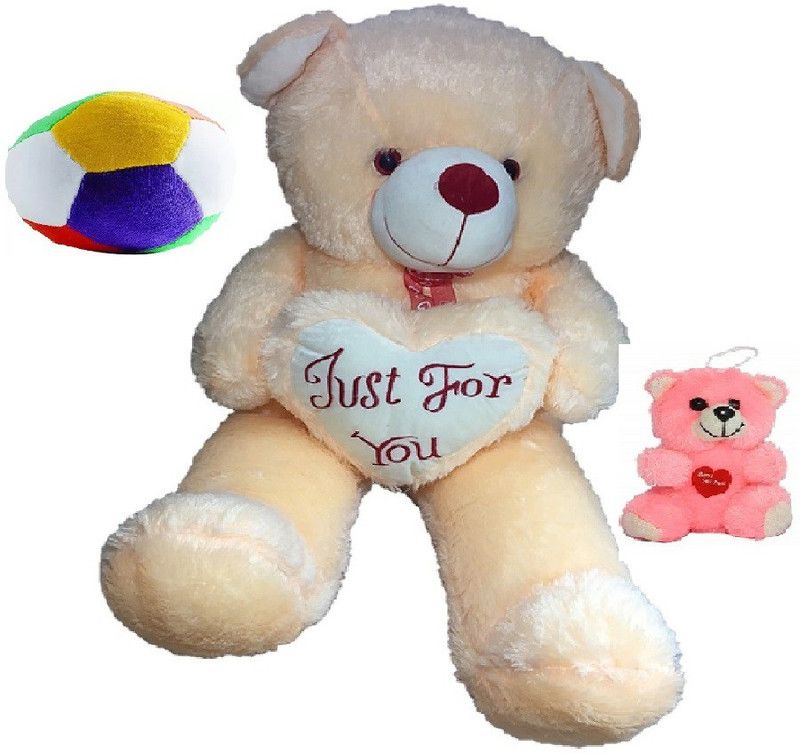 Tashu Collection soft 3 feet huggable standing teddy bear and multicolor ball - 92 cm  (Beige, Pink, Multicolor)