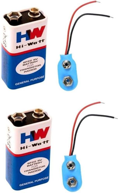 CyberSupreme Pack of 2 Cheap & Best 9 VOLTS HW BATTERY with Connector, HI-WATT 100% 9V Long Life Battery for science kit Power Supply Electronic Hobby Kit