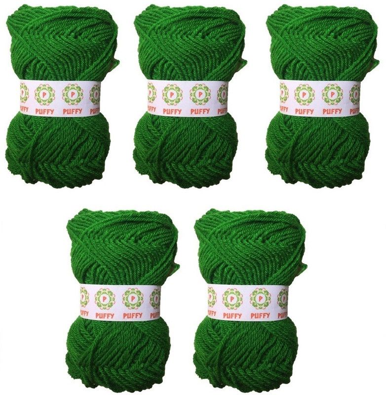 puffy Hand Knitting Art Craft Soft Fingering Crochet Hook Yarn, Needle Knitting Thread For Wool Ball Hand Knitting Art Craft Soft Fingering Crochet Hook Yarn, Needle Knitting Thread Dyed Light Green Color Pack Of 5