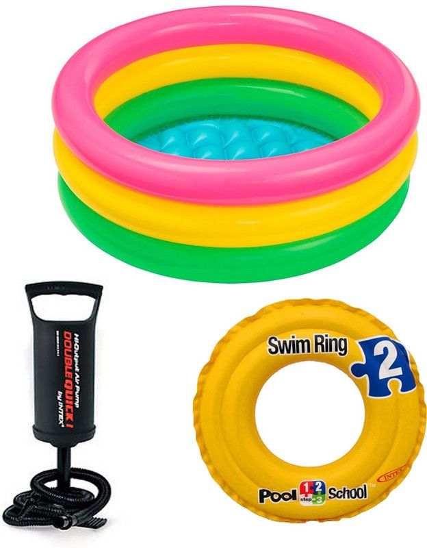 INTEX ® Original Inflatable 2ft Water Tub Kids SwimmingPool With swim Ring Flot & Hand Pump Inflatable Swimming Pool  (Multicolor)