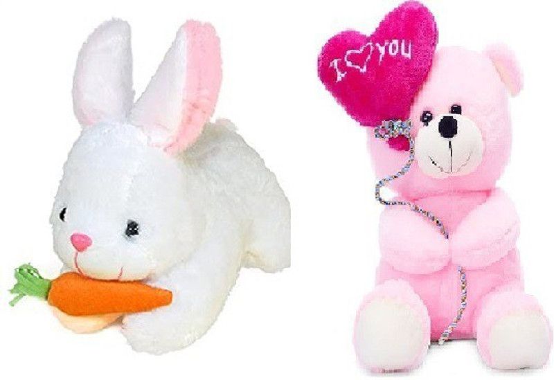 Bakku Toys Pink Teddy Bear With Cute Rabbit Combo Pack Gift - 28 cm  (Multicolor)