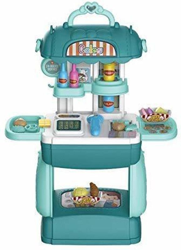 LDB ENTERPRISE 3 in 1 Mobile Super Market Store Bag Toy Set Pretend Play Baby & Toddler Big Size Plastic School Bag Set Toys for Kid Girls & Boys (Multicolor)