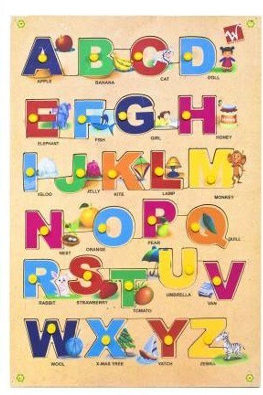 Haulsale Pinewood Wooden Jigsaw Puzzle Board for Kids - Alphabet (A to Z) Capital Letter with Pics - Learning & Educational Gift for Kids (26 Pieces)  (Multicolor)
