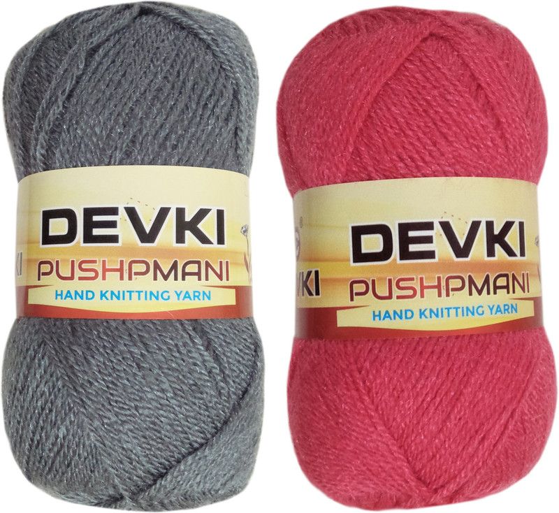DEVKI PUSHPMANI HAND KNITTING YARN, CROCHET YARN / CROCHET WOOL / THREAD FOR KNITTING SWEATER, SOCKS, CAPS etc. FOR KIDS/GENTS/LADIES. PACK OF 2 BALLS ( GRAY + CANDY PINK ). EACH BALL-100 gm . SHADE-DP6.54.200