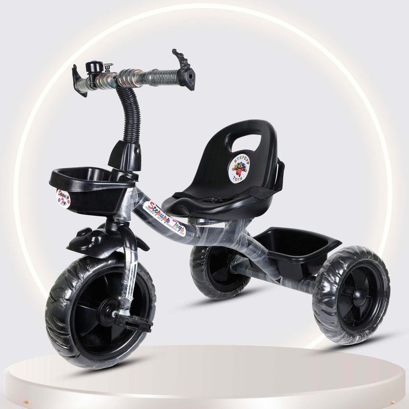 APARAJITA COLLECTIONS BLACK BABY TRICYCLE FOR KIDS WITH FRONT AND BACK BASKET|| BASKET BLACK 004 Tricycle  (Black)