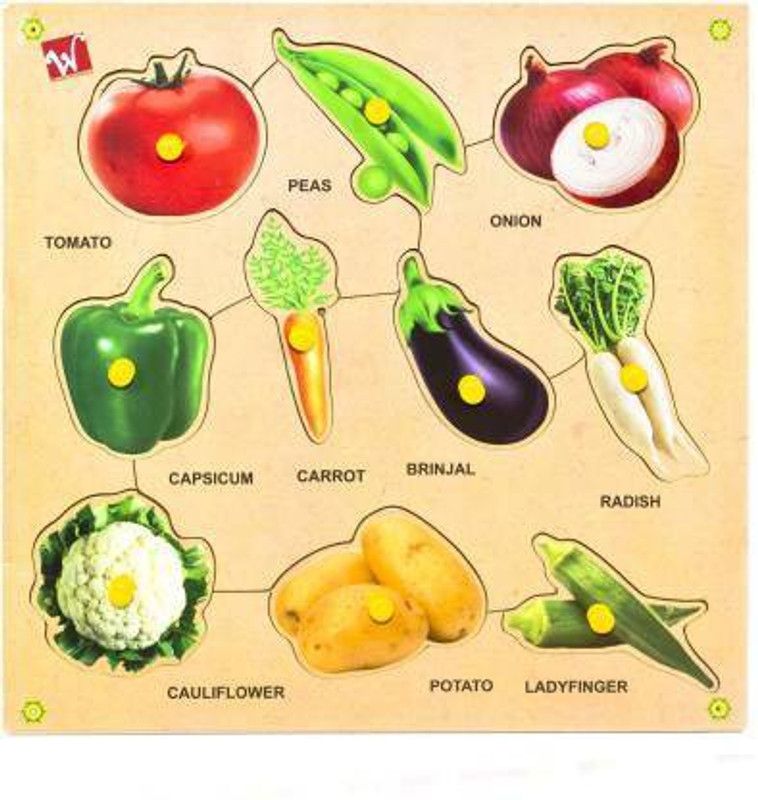 Haulsale Pinewood Wooden Jigsaw Puzzle Board for Kids - Vegetables - Learning & Educational Gift for Kids  (Multicolor)