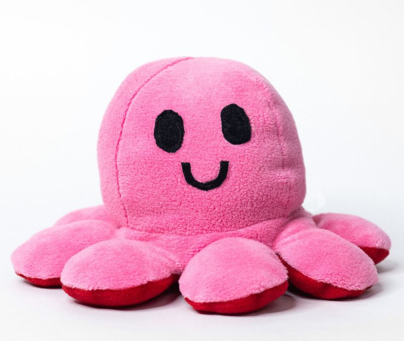 Wondershala Cute Flip Reversible Octopus toy Stuffed happy sad octopus soft toy - 20 cm  (Pink, Red)