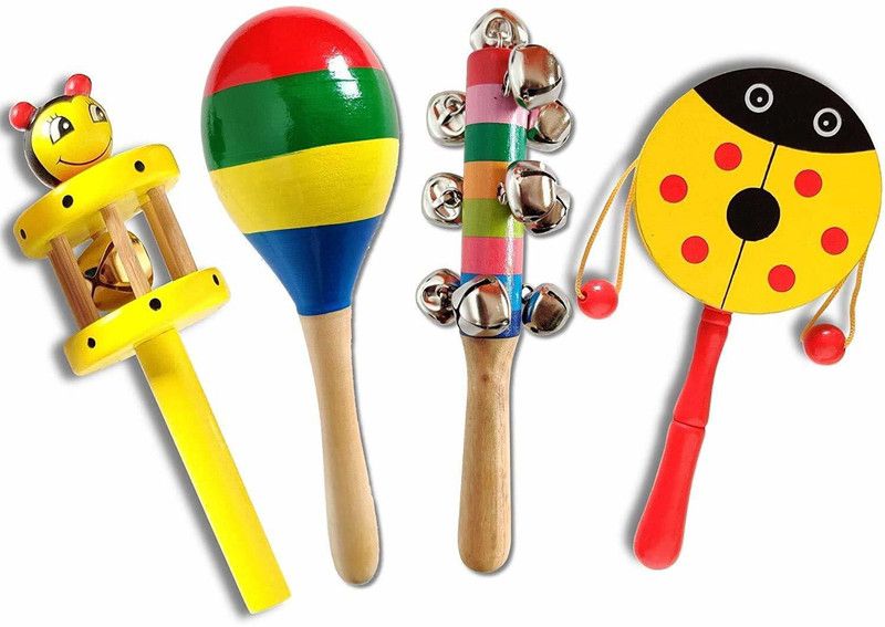 prisma collection Colorful Wooden Baby Rattle Musical Infant Toys - Any Pack of 4 Rattle  (Multicolor)