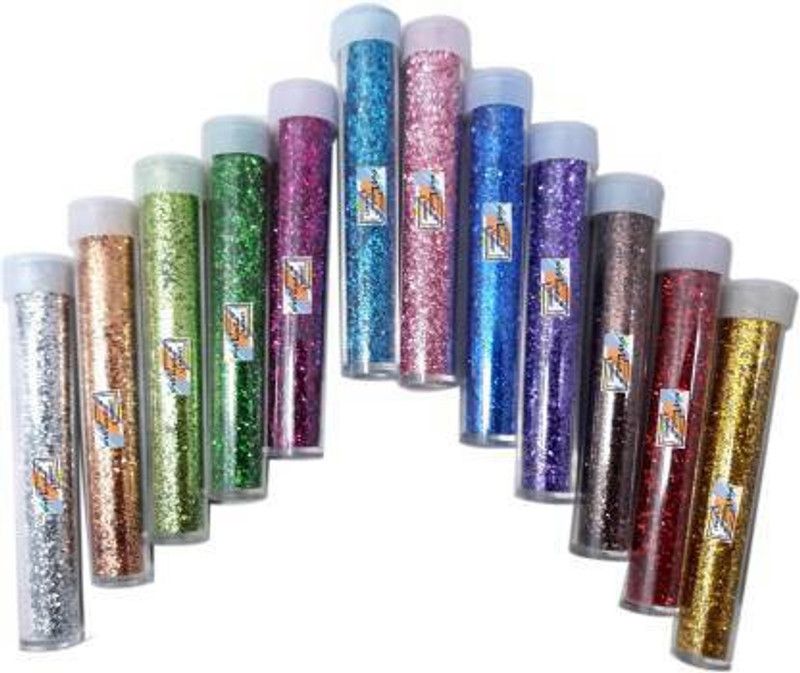 mayureshcollection PREMIUM QUALITY GLITTER SPARKLE POWDER FOR Arts & Crafts 12 tubes