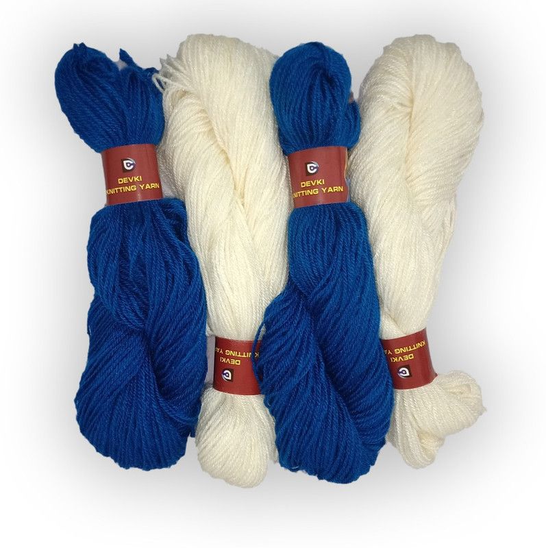 devki knitting yarn PACK OF 200 gm YARN . PEARL WHITE AND ADMIRAL BLUE COLOR MIX