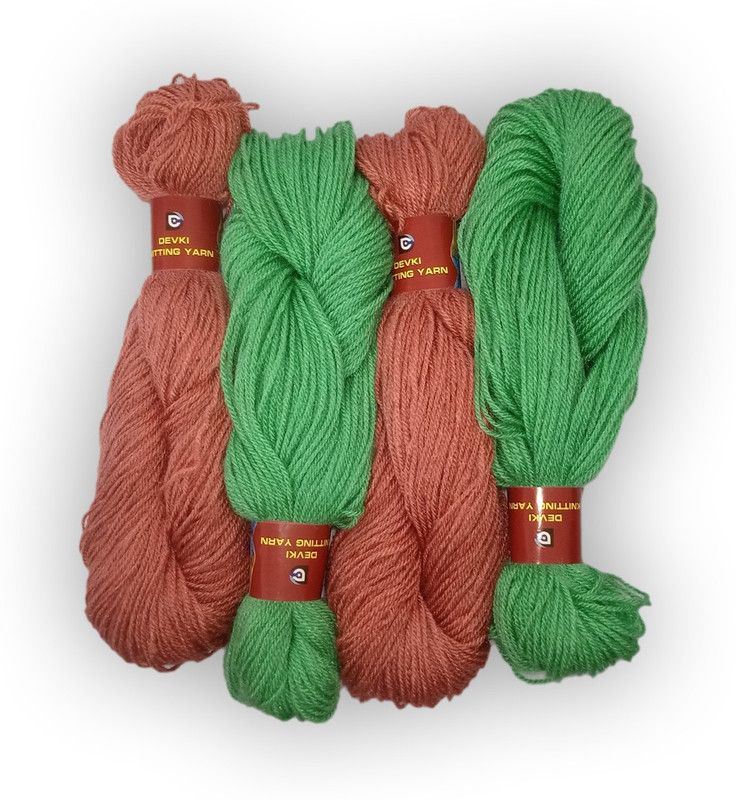 devki knitting yarn PACK OF 200 gm YARN . LIGHT ROSY CORAL AND SURF GREEN COLOR