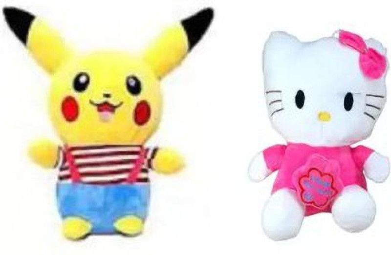 QTYPIY Soft toy Pikachu + Kitty 25Cm - 30 cm (Multicolor) - 25 cm  (PINK AND BLUE)
