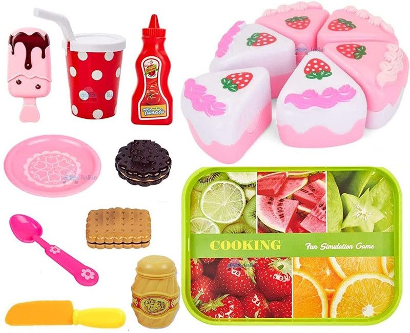 FunBlast Realistic Sliceable Cake Cutting Toy for Kids Pretend Play Toy for Girls, Cookies & Food Toy Set for Girls- (9 PCS; Multicolor)