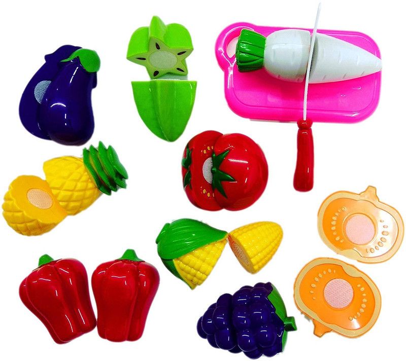JohnMacc Sliceable Fruits Cutting Play Toy Set, Can Be Cut In 2 Parts