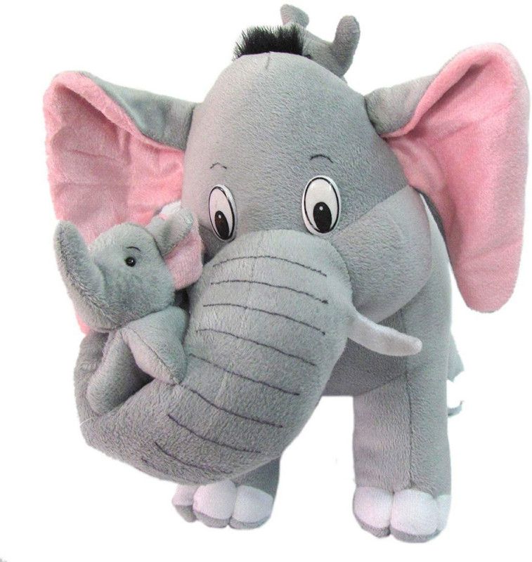 prisma collection Mother Elephant with 2 Babies Stuffed Soft Plush Toy Kids 41 cm - 41 cm  (Grey)