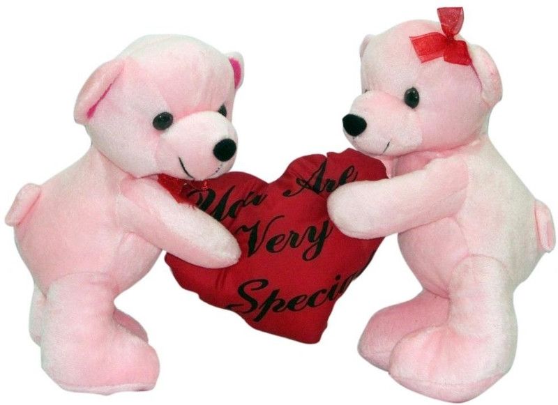 DEALbindaas Valentine Stuff Toyteddy Bear Standing Couple Carrying Heart - 30 Cms  (Multicolor)