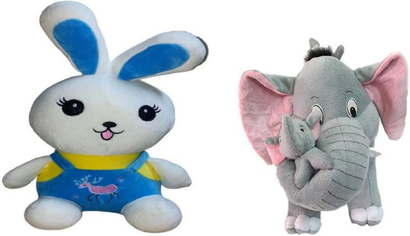 MEEJU COMBO OF BUNNY TEDDY AND MOTHER ELEPHANT - 6 cm  (Multicolor)