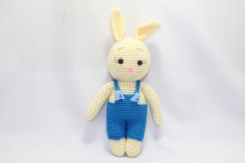 PH Artistic Crochet amigurumi Stuffed Handmade Sweet Bunny Men Toy Blue Dress were GIFT - 8 inch  (Blue)