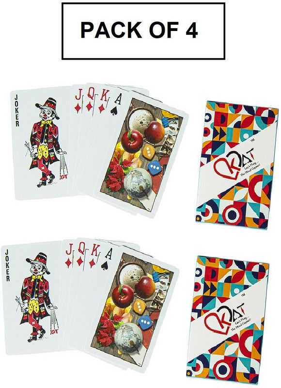 KAT Let’s Play…The Mind Games! Playing Cards Pure Plastic 100% PVC Design H Deck for Bridge Rummy (Pack of 4)  (Multicolor)