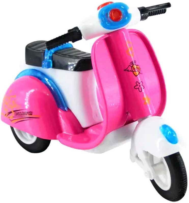 QBIC 4 Inch Mini Die Cast Vintage Metal Scooter Moto Vehicle Toy with Pull Back Action and Workable Steering (Pink) / Scooter Toy  (Pink, Pack of: 1)