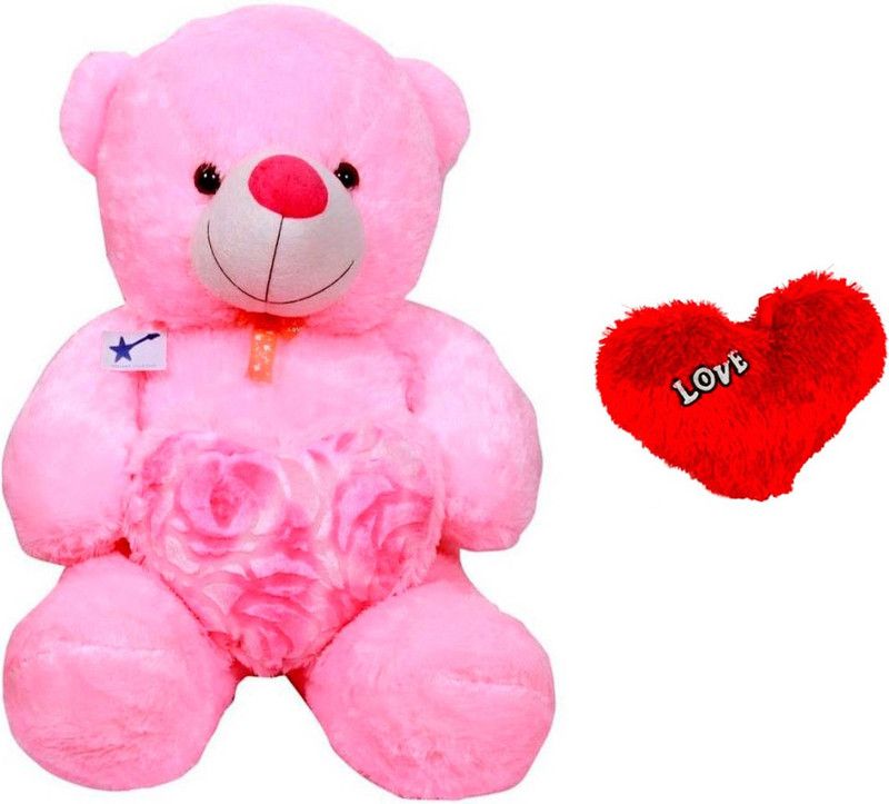 ATTRACTIVE 3 FEET JUMBO TEDDY BEAR WITH SMALL RED HEART - 32 inch  (Pink)