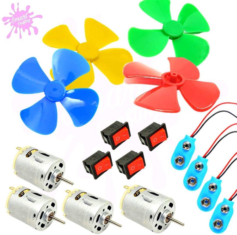 Smart Crafting Project Kit|DC Motor 20x15x25mm + 60mm 4 Blade Fan + Rocker Switch Educational Electronic Hobby Kit