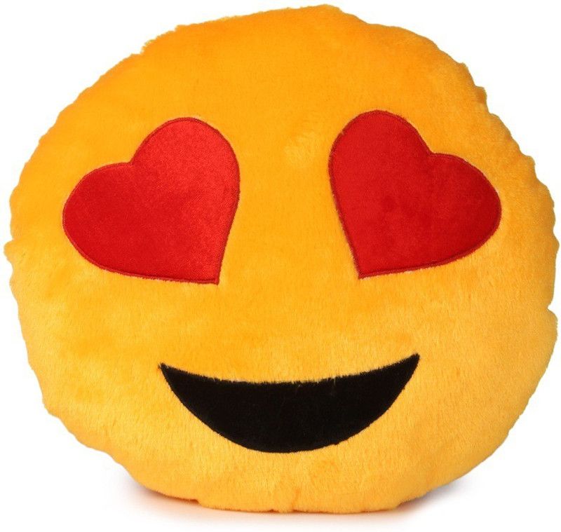 Deals India Yellow Heart Eyes Smiley Cushion - 35 cm  (Yellow)