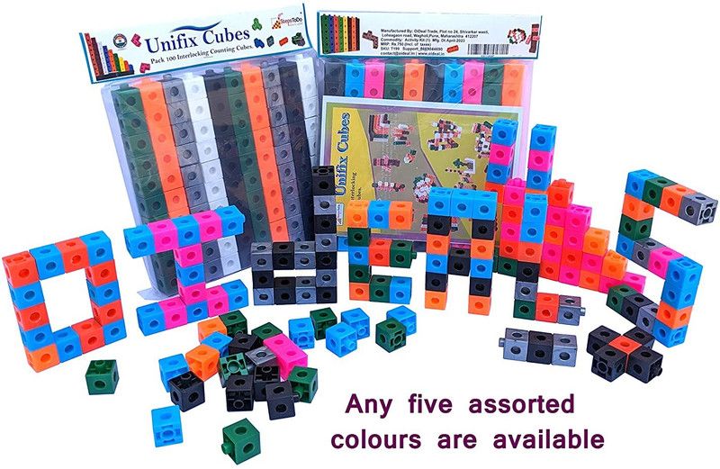 StepsToDo Pack 100 Unifix Cubes in 10 Colours (Multicolour). 2CM Size | 100 Interlocking Counting Cubes | Linking Cubes | Snap Cubes Set of 100 with Activity Booklet  (Multicolor)