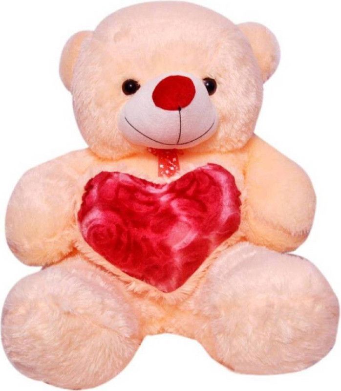 Smartoys DEEPA EXCLUSIVE RED TEDDY BEAR WITH LOVE HEART GIFT FOR VALENTINE - 70 cm  (Beige)
